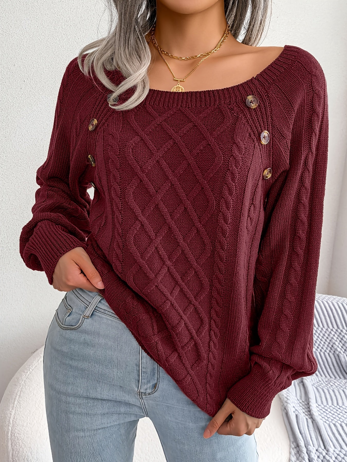 Women's Lantern Sleeve Textured Sweater