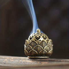 Mini Hollow Lotus Incense Burner Antique Bronze Indoor Decor