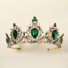 Green Crystal Tiara Vintage Rhinestone Pageant Crowns Baroque Wedding