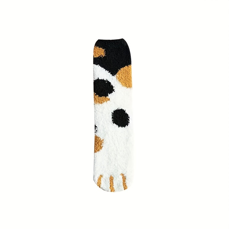 Autumn Winter Coral Fleece Mid-calf Socks Cat Claw Plush Thickened