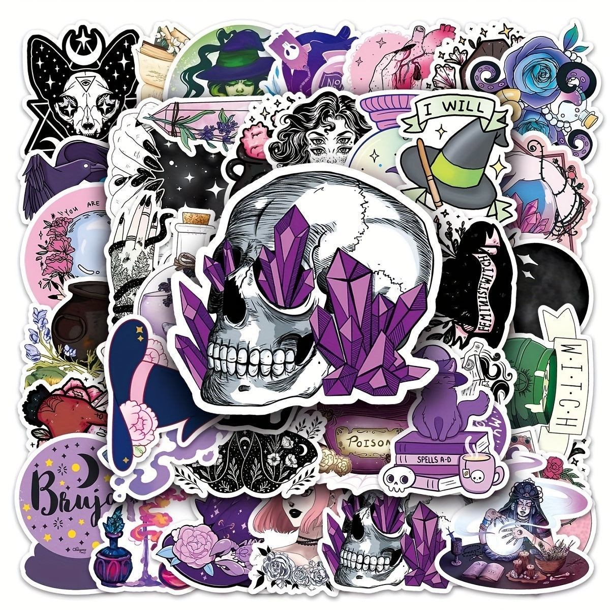 50pcs Magic Witch Graffiti Stickers for Water Cup Luggage Skateboard Car