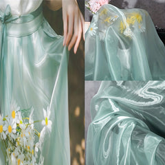 Green Silky Satin Fabric Liquid Texture for Shawl Traditional Chinese Costume