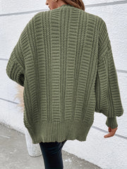 Women's Plus Solid Ribbed Lantern Sleeve Cardigan