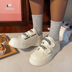 Women's Letter Print Canvas Shoes Casual Round Toe Hook & Loop Sneakers