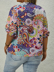  Paisley Floral Boho Blouse Button Up Mock Neck Shirt