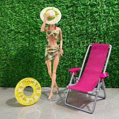 Dollhouse Beach Set with Chair, Ring, Hat, Swimsuit & Decor