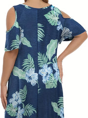  Floral Print Cold Shoulder Dress