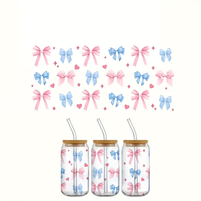 4pcs Bowknot UV DTF Cup Wrap Decals Waterproof Sticker
