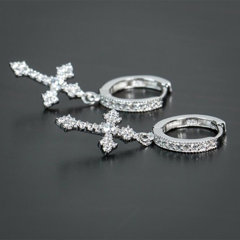 Zircon Hoop Drop Earrings Silver Plated Birthstone Gift 1Pair