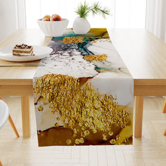 Retro Teal Burlap Marble Table Runner for Home Decor