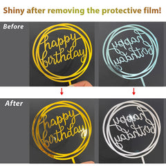 6pc Golden Happy Birthday Cake Toppers Acrylic Decorations