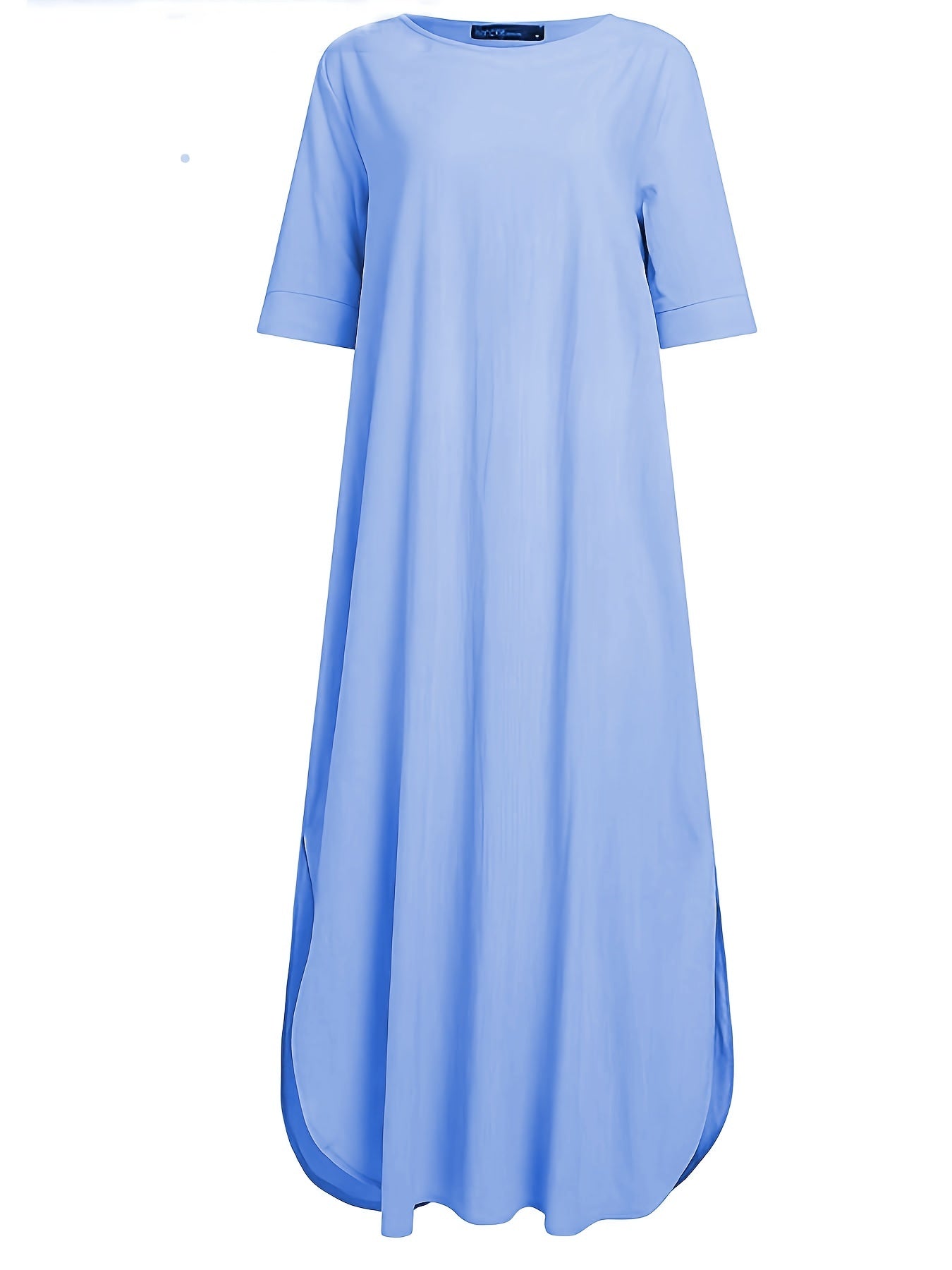 Solid Dress Crew Neck Short Sleeve Maxi Dress