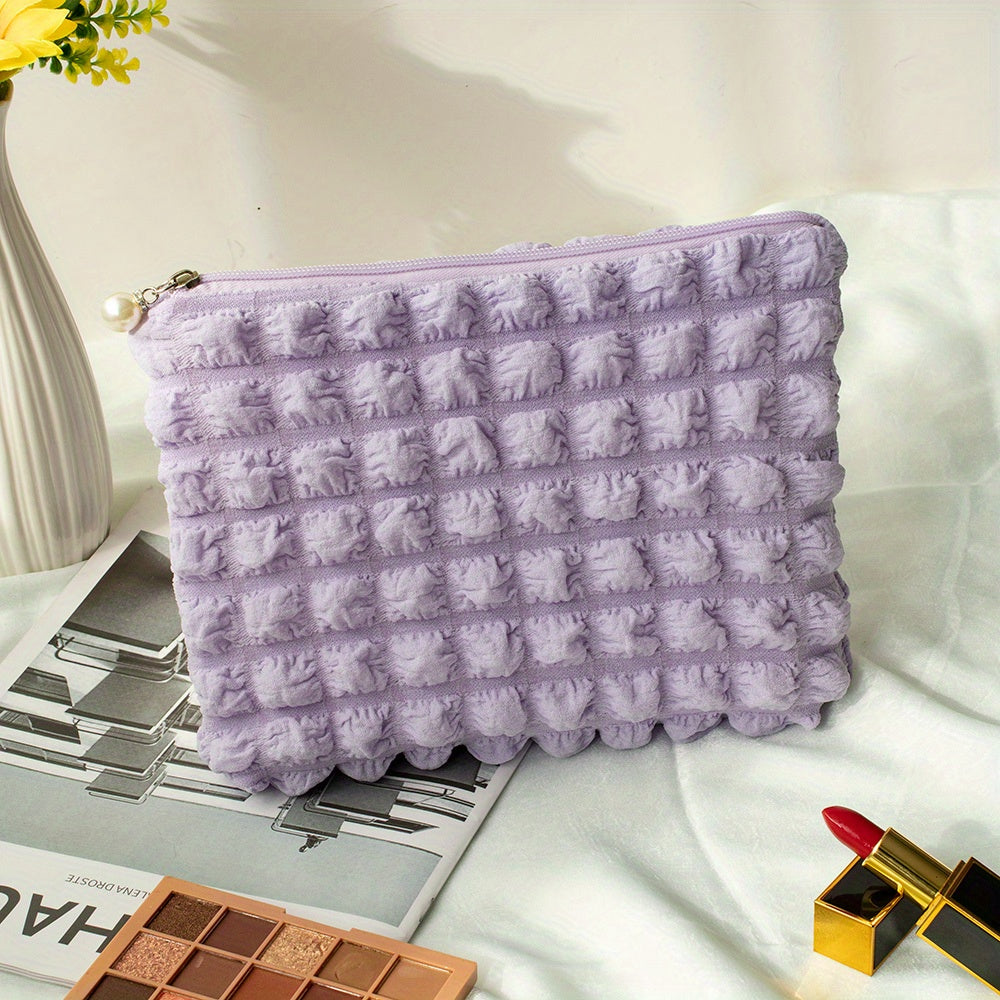 Minimalist Ruched Cosmetic Pouch Solid Carry On Bag