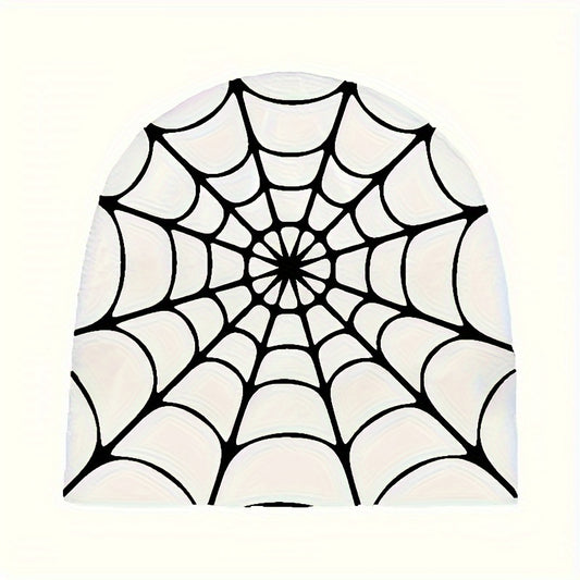 Y2K Winter Warm Beanie Hat with Spider Web Pattern