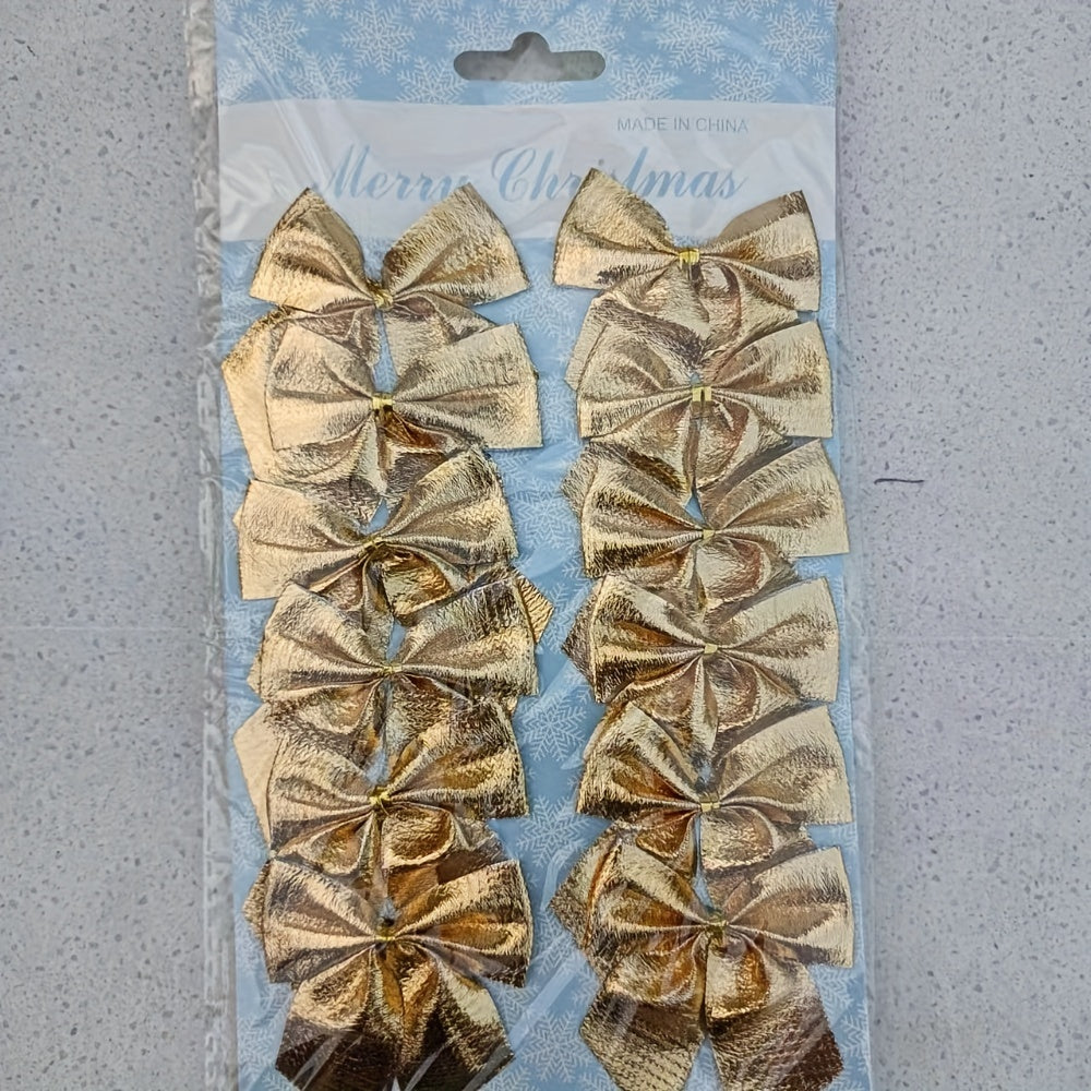 12pcs Bow Christmas Decorations Red Golden Silvery Bows Tree Pendants