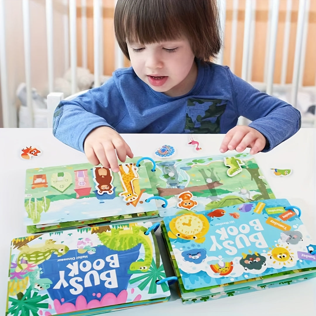 Interactive Quiet Book with Reusable Stickers Numbers Fruits Animals