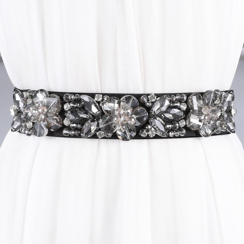 Women's Rhinestone Flower Elastic Belt
