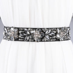 Women's Rhinestone Flower Elastic Belt
