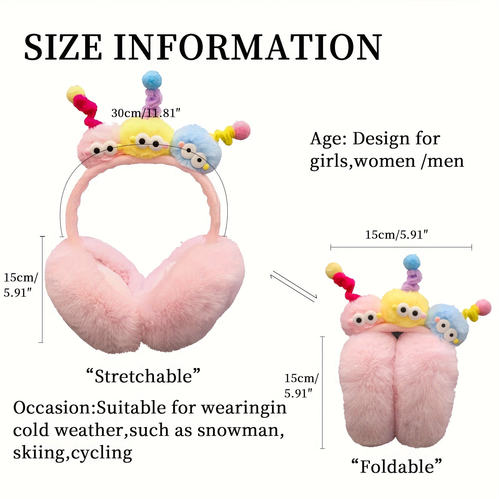 Women's Plush Ear Warmers with Rainbow Pom Pom Soft Winter Ear Muffs