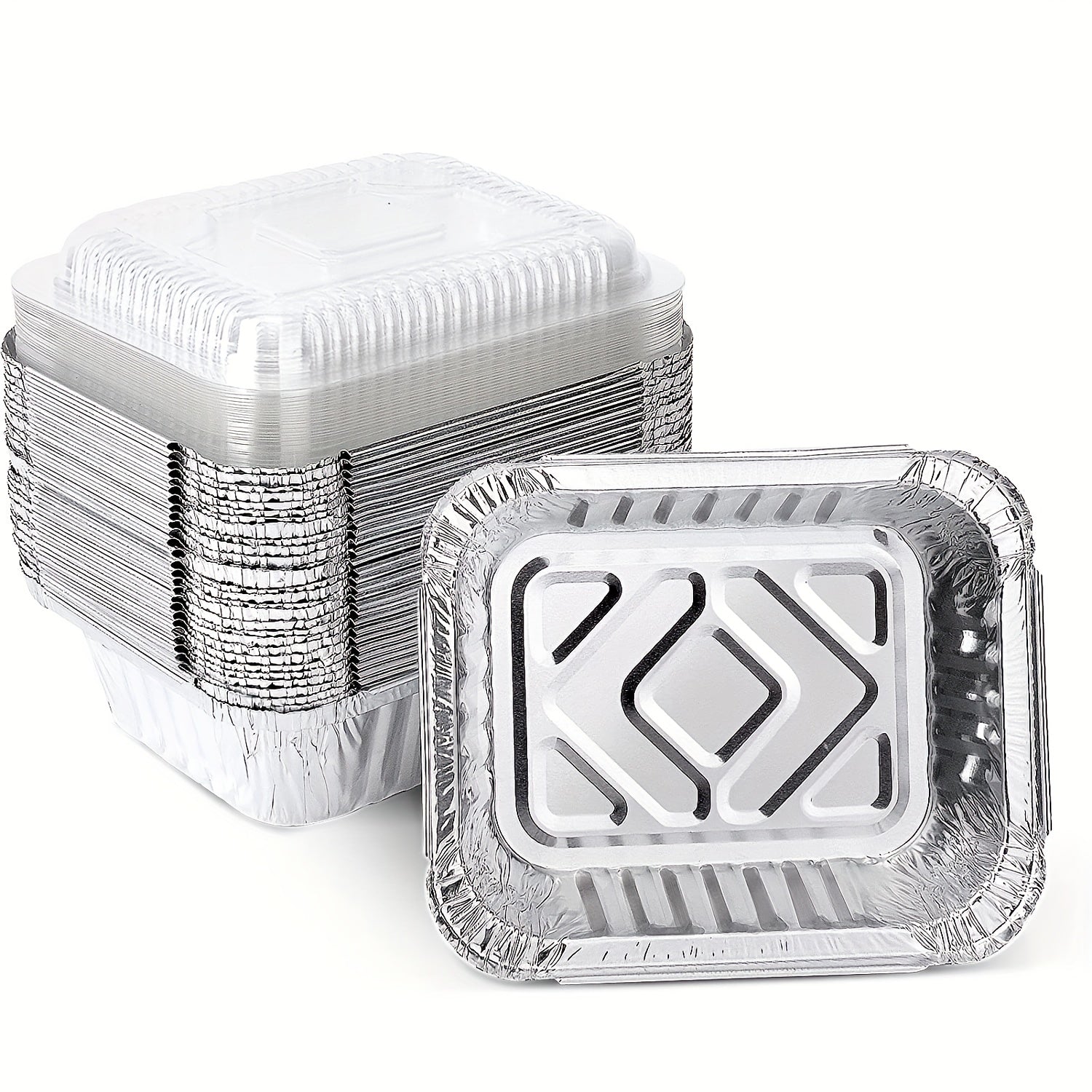 50pcs Aluminum Pans With Clear Lids - To Go Food Containers