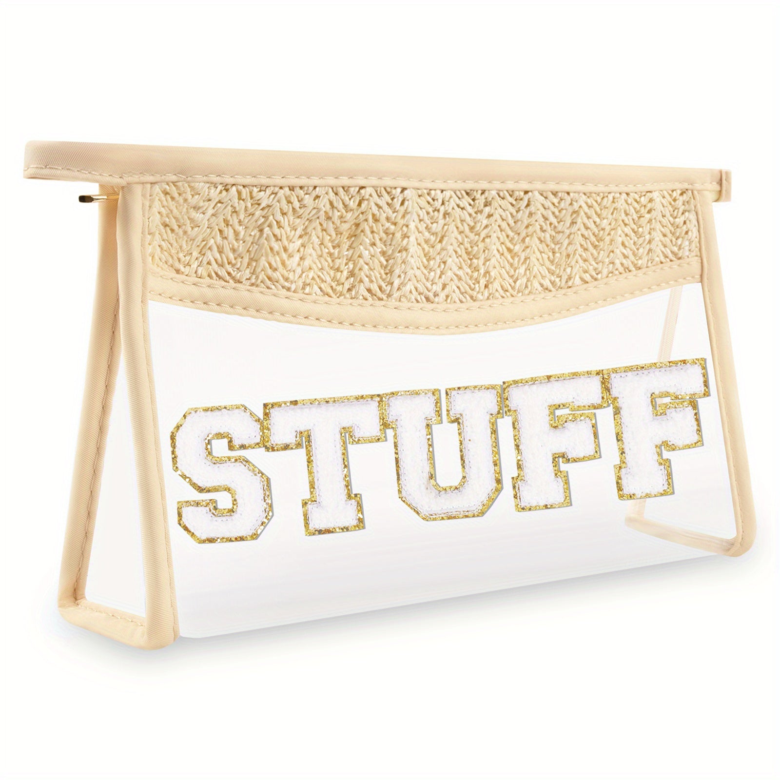 Clear Boho Patch Makeup Bag with Waterproof Zipper