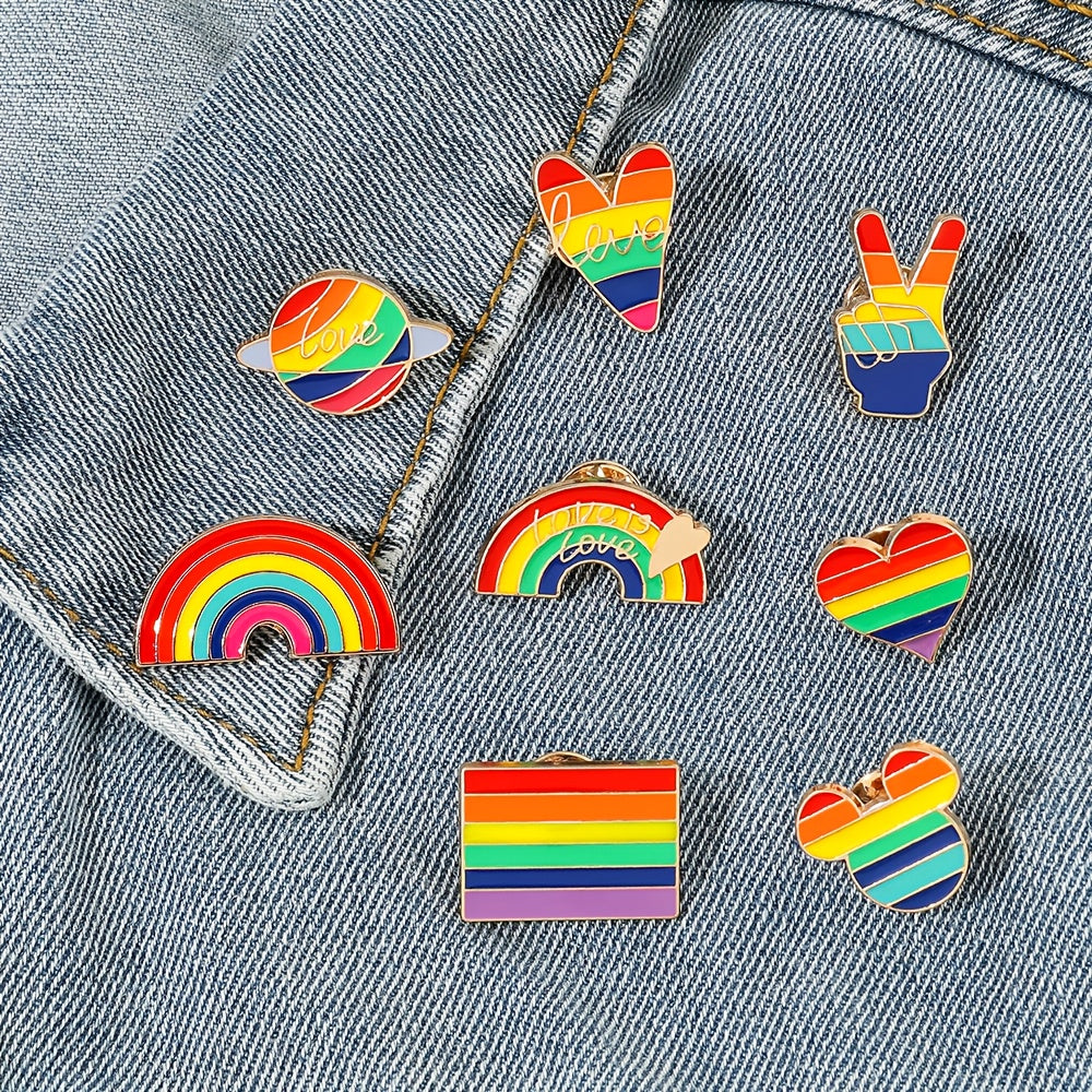 Rainbow Heart Flag Heart Embroidered Brooch Personality Alloy Pin