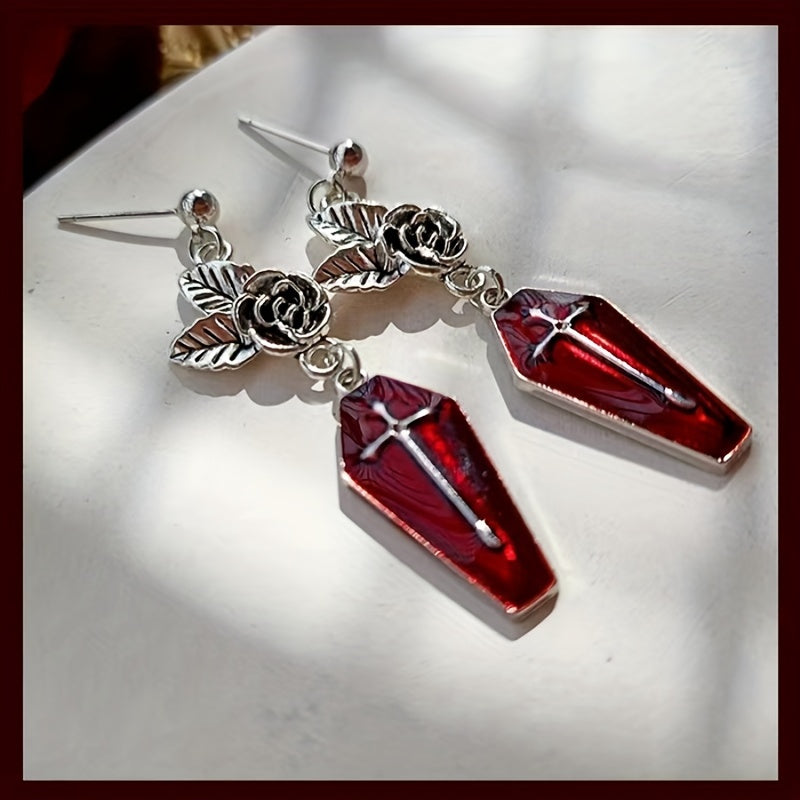 Gothic Halloween Jewelry Rose Death Cross Pendant Ear Studs