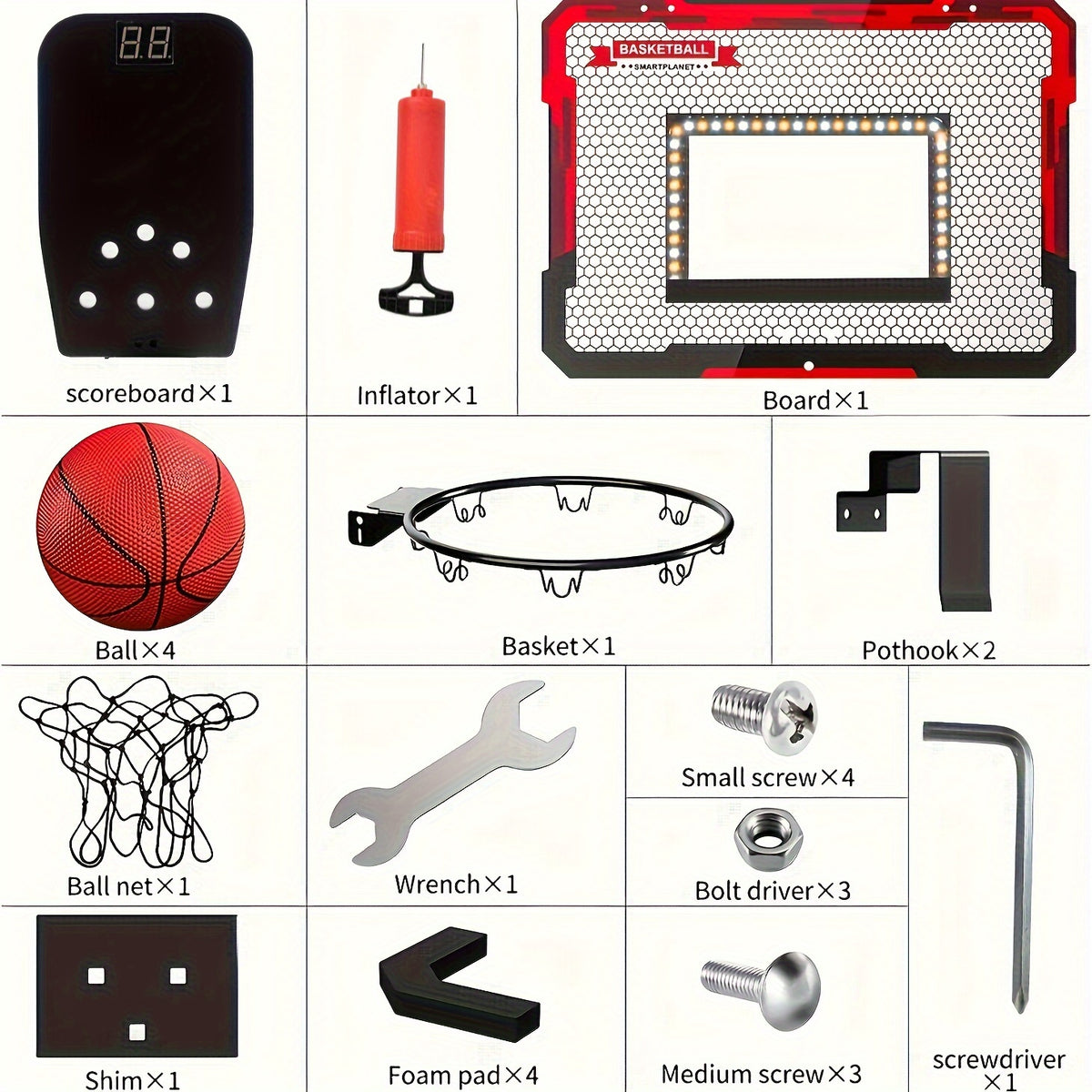 LED Indoor Basketball Hoop with Electronic Scoreboard & 4 Balls