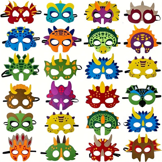 12pcs Dinosaur Party Masks Felt & Elastic Assorted Designs for Celebrations