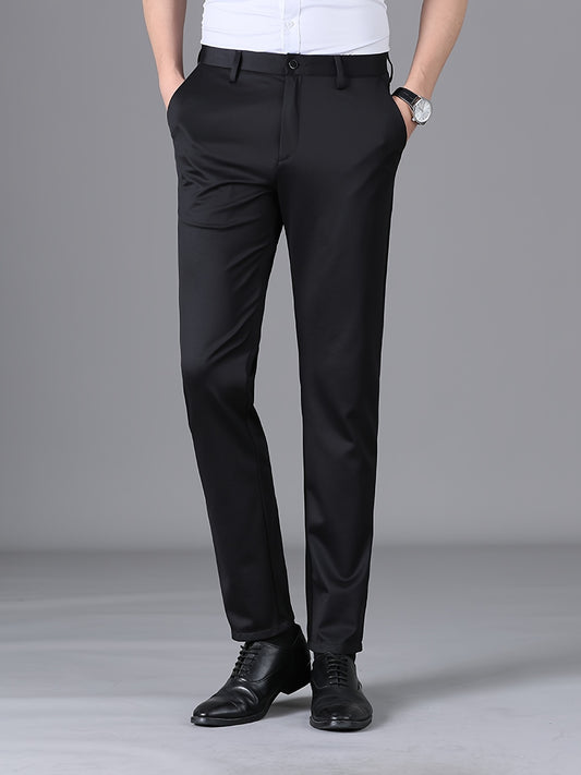 Men's Casual Business Straight Leg Suit Pants with Pockets