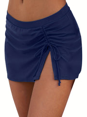 Ruched Side Slit Bikini Bottom Skirted Swim Briefs