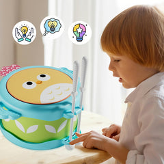 Kids' Green & Yellow Cartoon Drum with Drumsticks