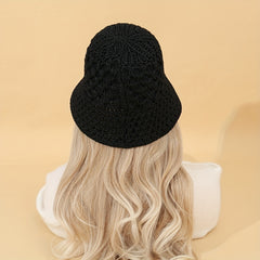 Hollow Crochet Bucket Hat Solid Breathable Sunscreen Cloche Hat