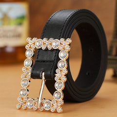 Square Pin Buckle Belt Rhinestone PU Jeans Pants Belts For Women
