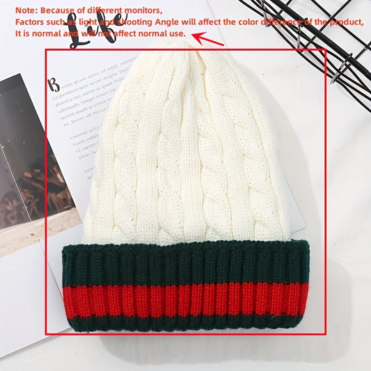 Striped Knitted Beanie Hats Thick Warm For Women & Men Autumn Winter
