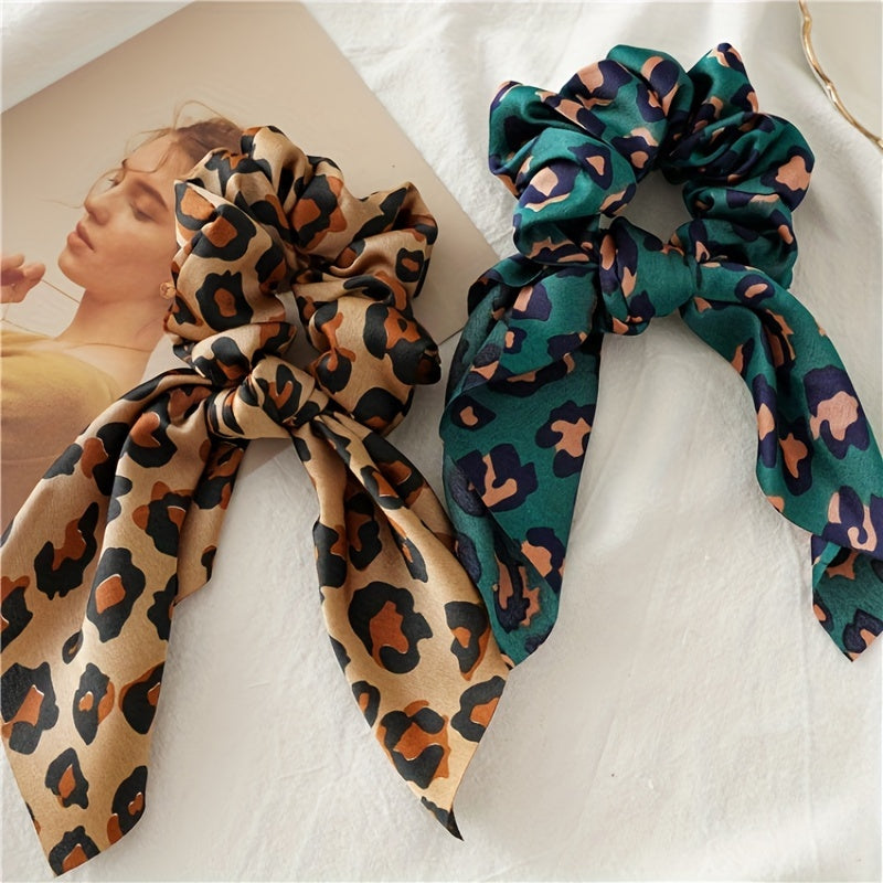 4pcs Leopard Print Bow Scrunchies Soft Satin Hair Rope Elastic