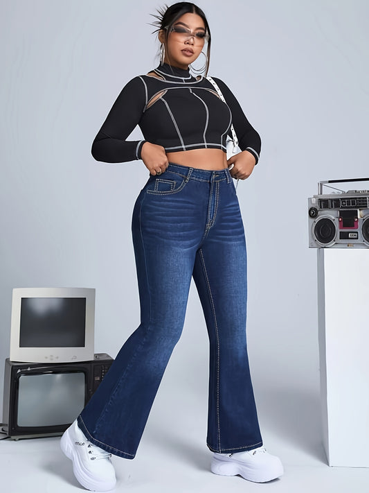  Button Fly High Rise Flared Leg Jeans