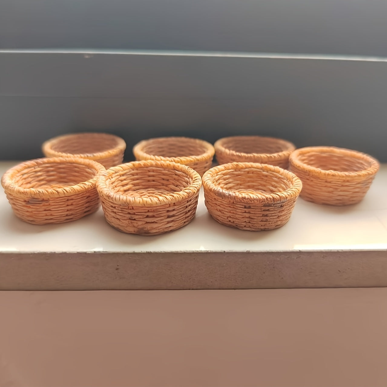 2pcs Mini Bamboo Weaving Fruit Basket for Doll House Decoration