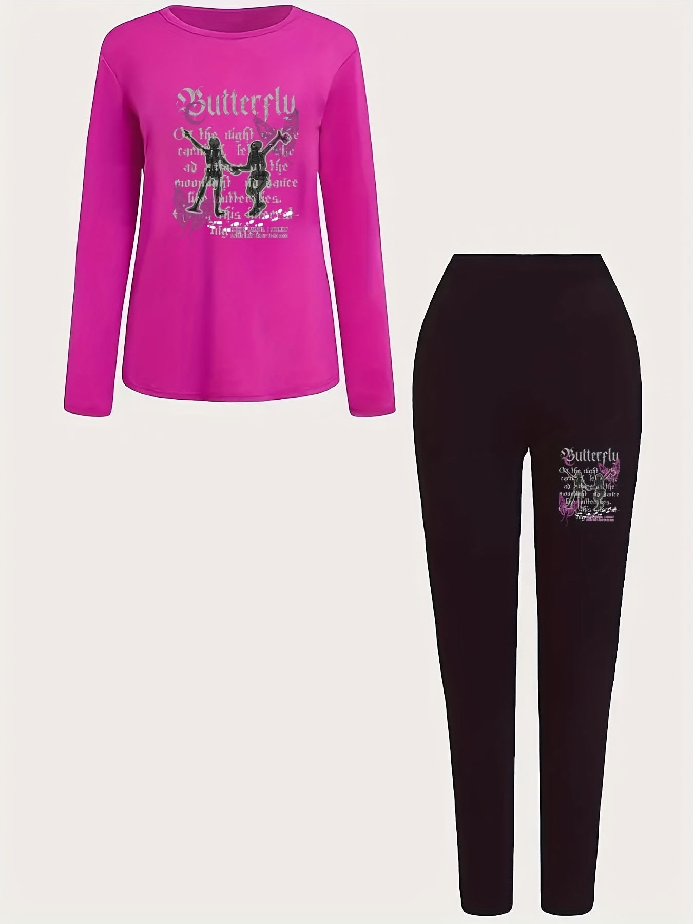 Women's Plus Size Dancing Skull & Butterfly Top & Leggings Set