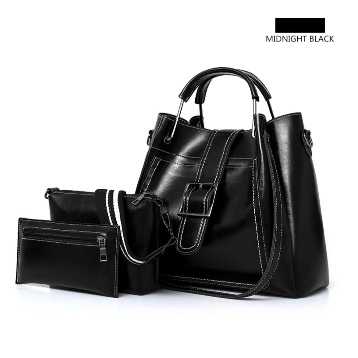 3pcs Vintage Style Tote Bag Set PU Leather Handbag Crossbody Bag & Card Bag