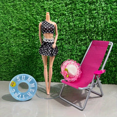 Dollhouse Beach Set with Chair, Ring, Hat, Swimsuit & Decor