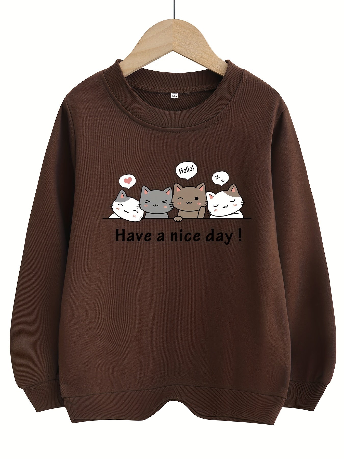 Kid Girls Kitty Graphic Crew Neck Sweatshirt Top Girl Long Sleeve Pullovers