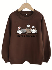 Kid Girls Kitty Graphic Crew Neck Sweatshirt Top Girl Long Sleeve Pullovers