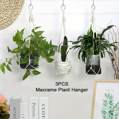 3pcs Macrame Plant Hanger Indoor Outdoor Hanging Basket 4 Legs Natural Cords