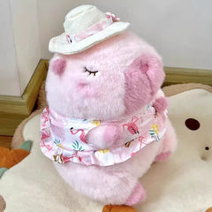 Pink Capybara Plush Toy with Floral Outfit Stuffed Animal