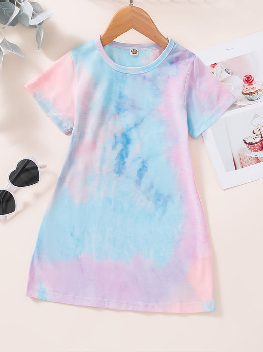 Girls Tie Dye Short Sleeve Pullover Dress
