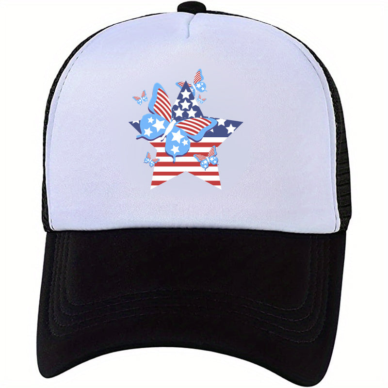 Butterfly Star Pattern Trucker Hat Flag Print Mesh Breathable Baseball Cap