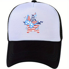 Butterfly Star Pattern Trucker Hat Flag Print Mesh Breathable Baseball Cap