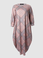  One Shoulder Plaid Pattern Maxi Dress Women's Plus Loose Fit