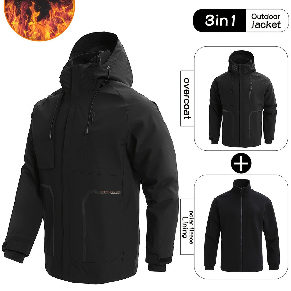 Men's 3-in-1 Outdoor Jacket Hooded Windbreaker